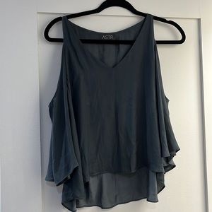 Light blue/metallic shoulder cut out cropped blouse